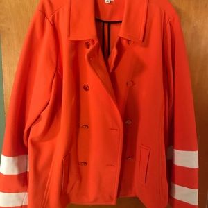 Crown and Ivy orange jacket with gold buttons.